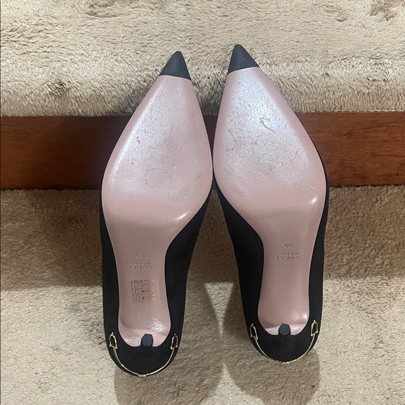 Gucci Black Suede Heels with Gold Accent - Picture 9 of 13